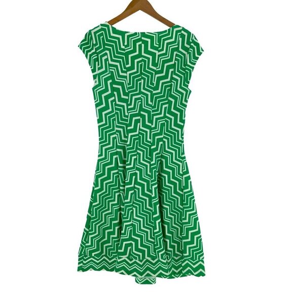 Robbie Bee Dress Size Large Fit and Flare Green White Geometric Print Cap Sleeve - Picture 2 of 4